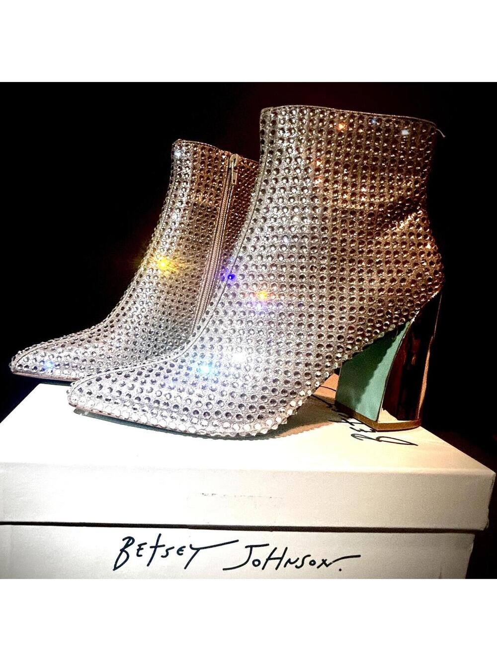 Betsy Johnson Colby Silver Rhinestone Heeled Ankle Boot